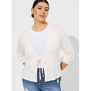 TORRID Super Soft Tie-Front Cardigan Plus Size 4X Long Sleeve Ivory NWT